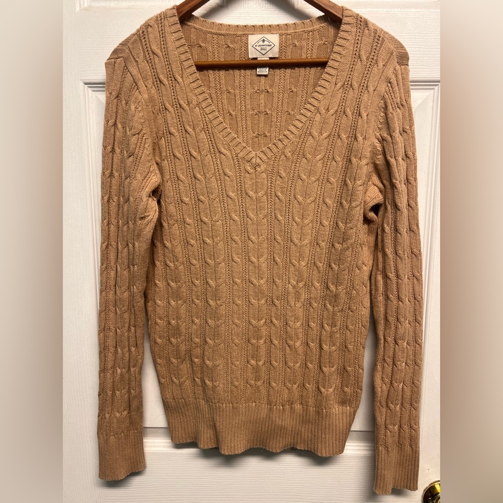 St. John's Bay V-Neck Cable Knit Sweater - Camel